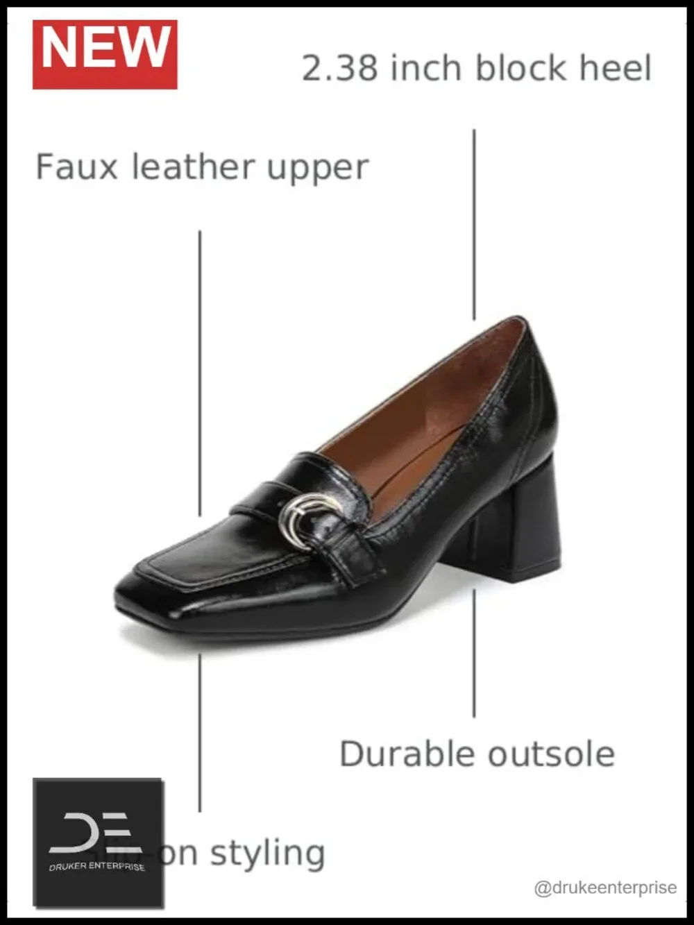 Faux Leather Loafer Pumps with Square Toe and Block Heel